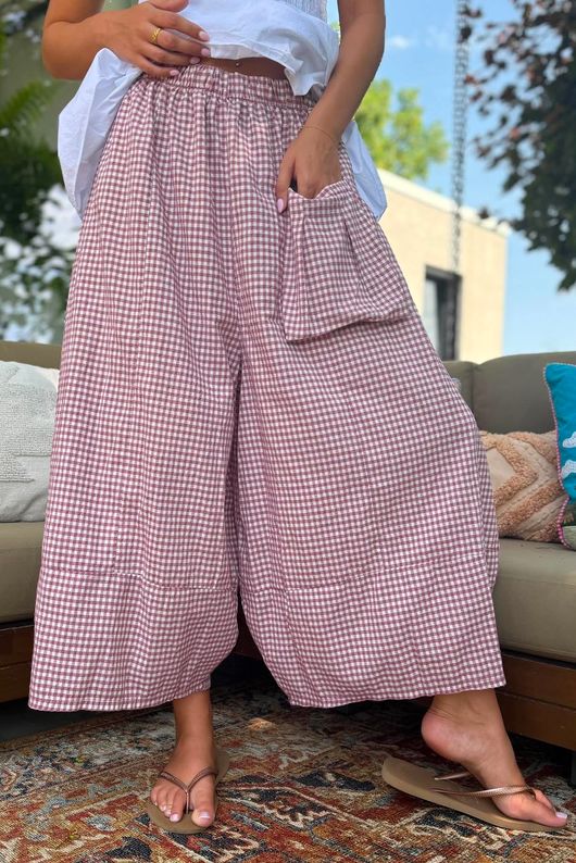 Arbi Gingham Pocket Culotte Pant Plum